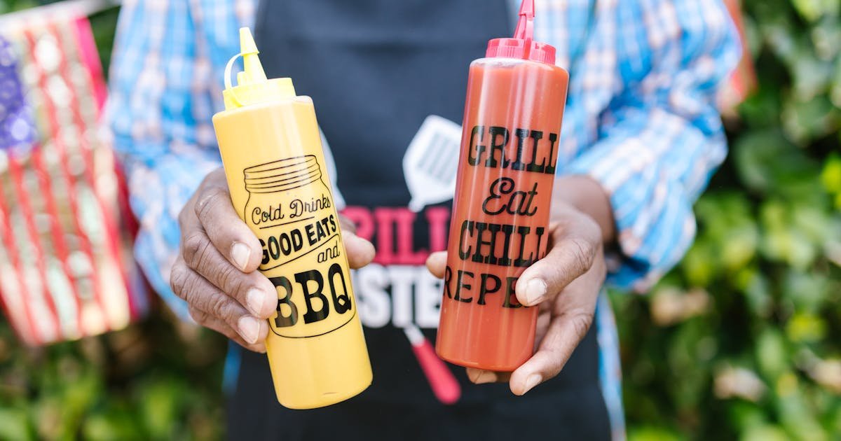 Selection of BBQ sauces and condiments